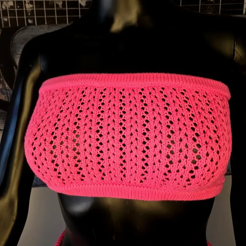 MISA Los Angeles Flamingo Pink Crochet 2 Piece Set NWT - Picture 8 of 16